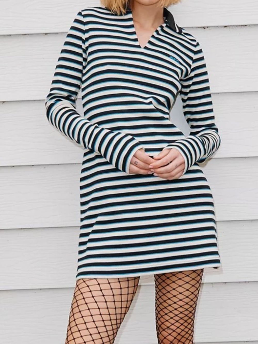 Retro 90’s X-girl Stripe Long Sleeve Mini Dress Sz S Urban Outfitters